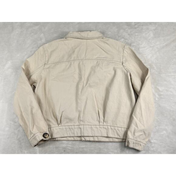 Free People Jacket Womens Sz Large Cream Denim Rumors Biker Button Up Cropped - Picture 2 of 6